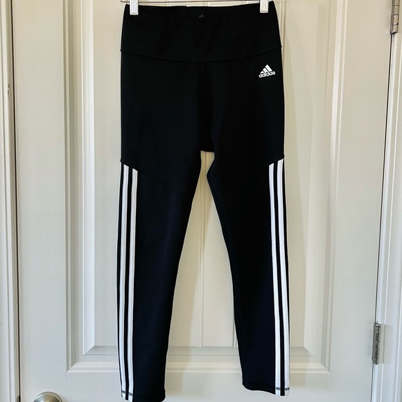 Adidas Black Climalite High Waist Optime Training Legging w/ Hidden Waist Pocket - Picture 1 of 7
